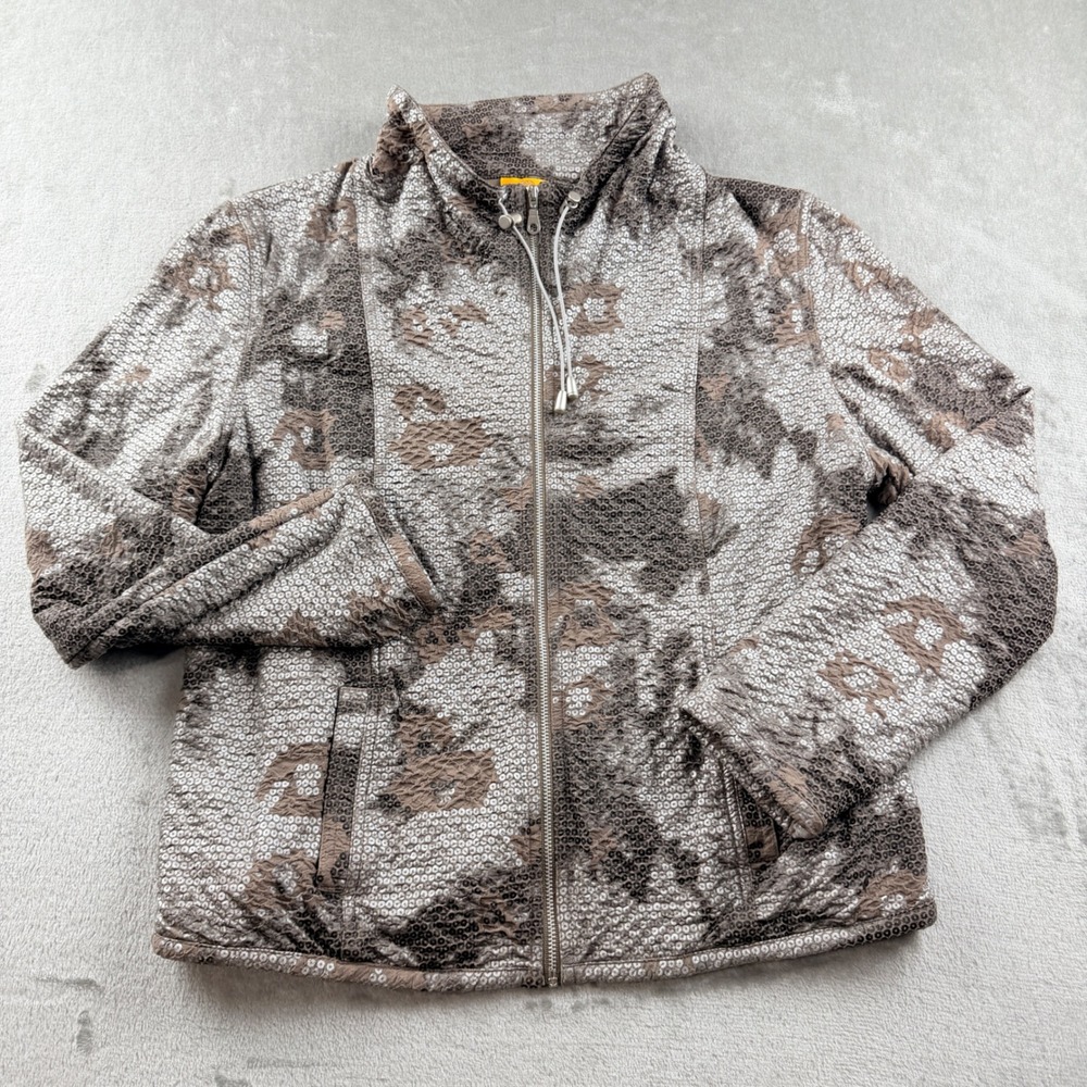 Ruby Rd Women's Size 14 Brown Taupe Sequin Full Zip Jacket